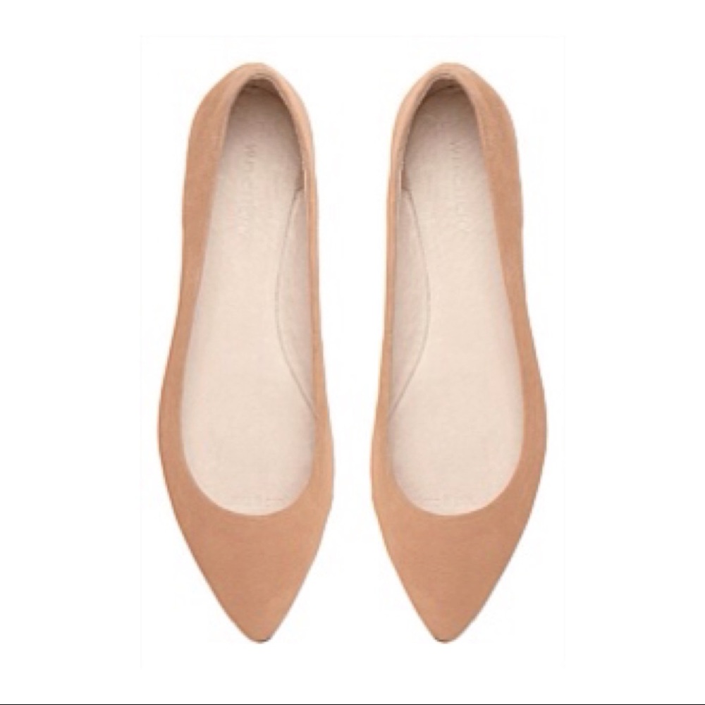 Nude Pointy Toe Ballerina Flats Vegan Suede